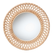 bali & pari Burris Natural Rattan Wall Mirror - Handwoven Wicker Round Frame, Boho Coastal Accent Wall Decor for Entryway, Bedroom, or Living Room